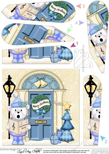 Cute Teddy at the Christmas Door Fan Pyramage Topper