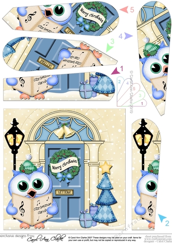 Cute Little Hoot Owl at the Christmas Door Fan Pyramage Topper