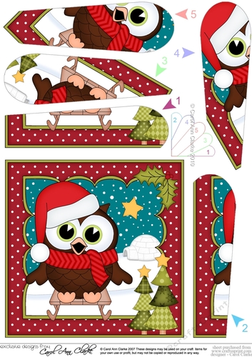 Christmas Little Hoot Owl is Sledging Fan Pyramage Topper