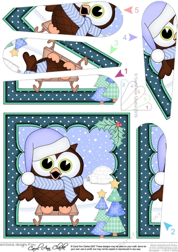 Christmas Little Hoot Owl is Sledging Fan Pyramage Topper