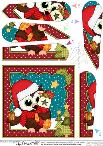 Christmas Little Hoot Owl has an Xmas Stocking Fan Pyramage Topper