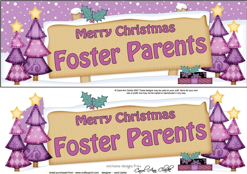 Large DL Merry Christmas FOSTER PARENTS with Xmas Trees 3D decoupage