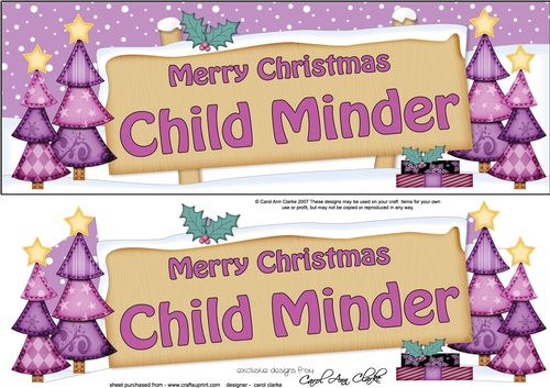 Large DL Merry Christmas CHILD MINDER with Xmas Trees 3D decoupage
