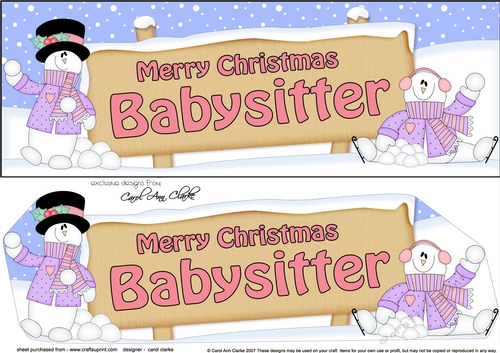 large DL Merry Christmas BABYSITTER with Snowman 3D decoupage