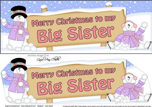 large DL Merry Christmas BIG SISTER with Snowman 3D decoupage