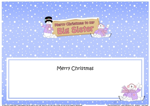 large DL Merry Christmas BIG SISTER with Snowman insert