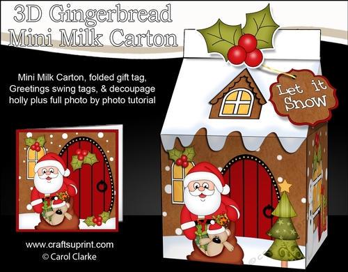 3D Christmas Milk Carton Gingerbread House Treat Box Mini Kit - Santa has a Sack of Presents