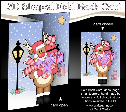 3D Shaped No-Hole Fold Back Christmas Card Mini Kit  - Rudolph has lots of Presents