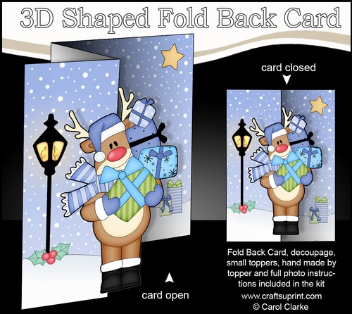 3D Shaped No-Hole Fold Back Christmas Card Mini Kit  - Rudolph has lots of Presents
