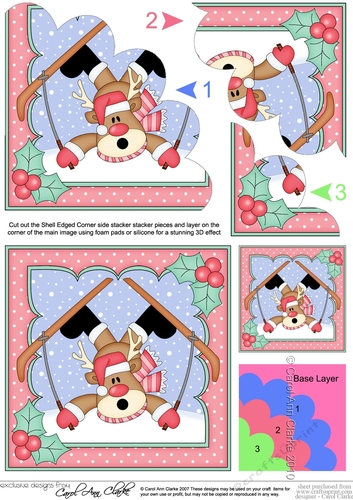 Christmas Oops Rudolph is Skiing! Shell Edged Corner Stacker