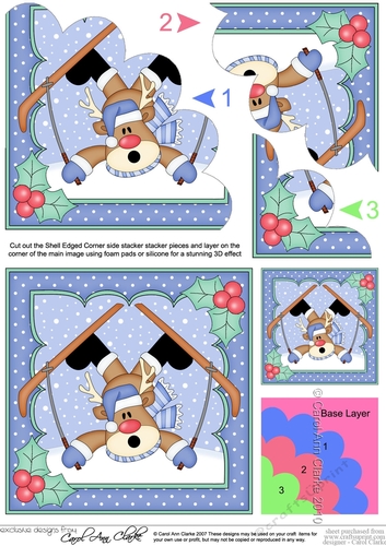 Christmas Oops Rudolph is Skiing! Shell Edged Corner Stacker