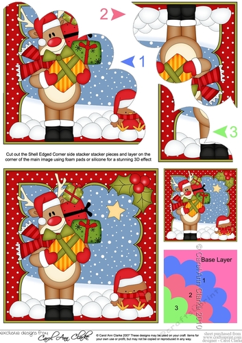 Christmas Rudolph has lots of Presents Shell Edged Corner Stacker