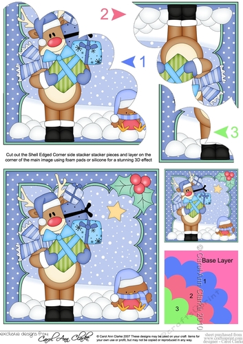 Christmas Rudolph has lots of Presents Shell Edged Corner Stacker