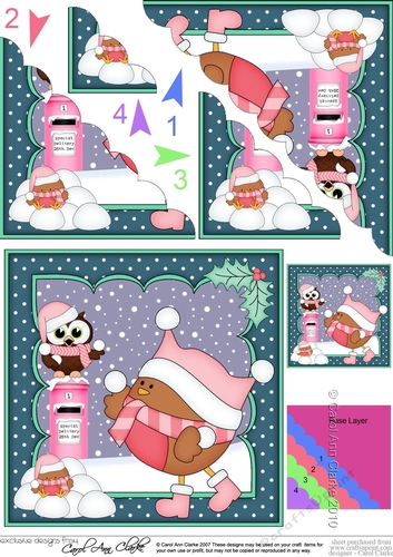 Christmas Bobbin Robin is having a Snowball fight Scallop Corner Topper