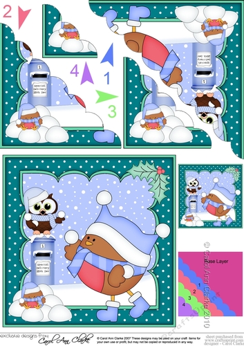 Christmas Bobbin Robin is having a Snowball fight Scallop Corner Topper