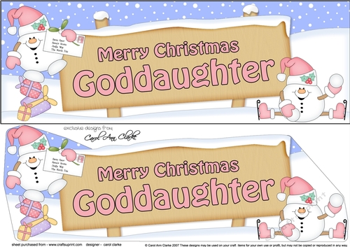 large DL Merry Christmas GODDAUGHTER with Snowball Sam 3D decoupage