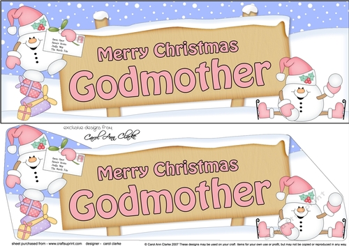 large DL Merry Christmas GODMOTHER with Snowball Sam 3D decoupage