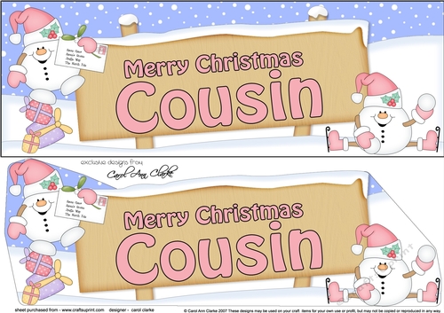 large DL Merry Christmas COUSIN with Snowball Sam 3D decoupage