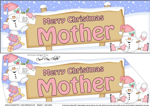 large DL Merry Christmas MOTHER with Snowball Sam 3D decoupage