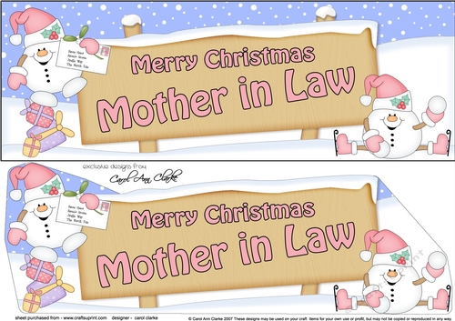 large DL Merry Christmas MOTHER IN LAW with Snowball Sam 3D decoupage