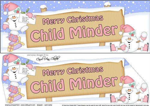 large DL Merry Christmas CHILD MINDER with Snowball Sam 3D decoupage