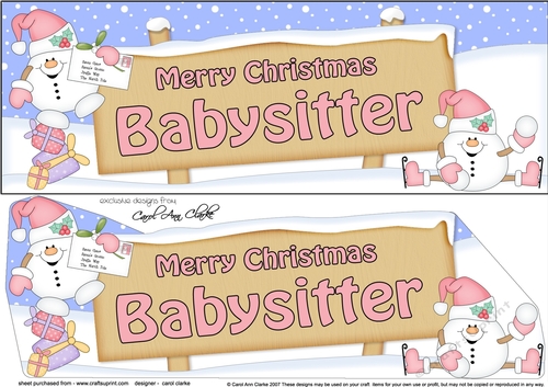 large DL Merry Christmas BABYSITTER with Snowball Sam 3D decoupage