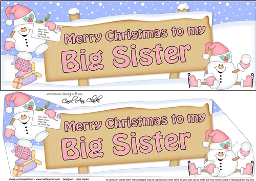 large DL Merry Christmas BIG SISTER with Snowball Sam 3D decoupage
