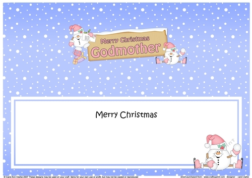 large DL Merry Christmas GODMOTHER with Snowball Sam insert