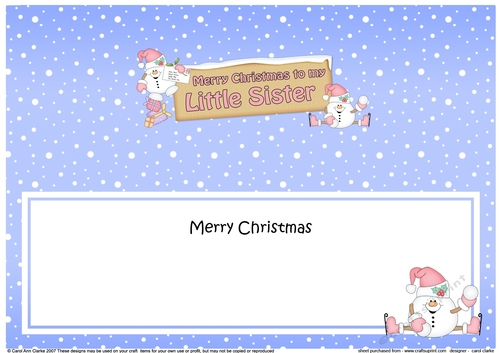 large DL Merry Christmas LITTLE SISTER with Snowball Sam insert