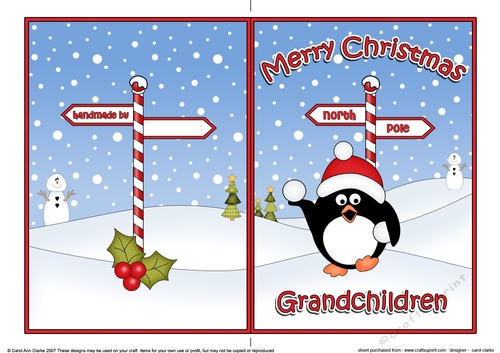 5 x 7 Quick Cut and Fold Card - Merry Christmas GRANDCHILDREN with Pip Penguin