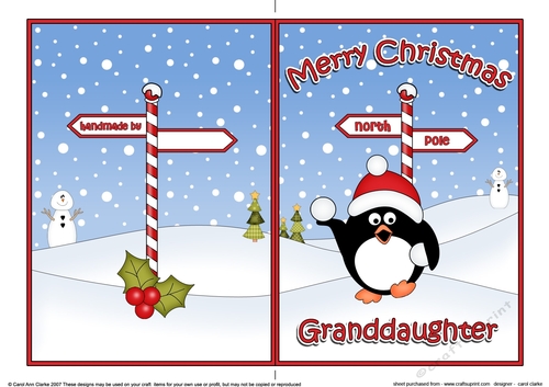 5 x 7 Quick Cut and Fold Card - Merry Christmas GRANDDAUGHTER with Pip Penguin