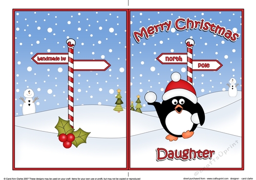 5 x 7 Quick Cut and Fold Card - Merry Christmas DAUGHTER with Pip Penguin