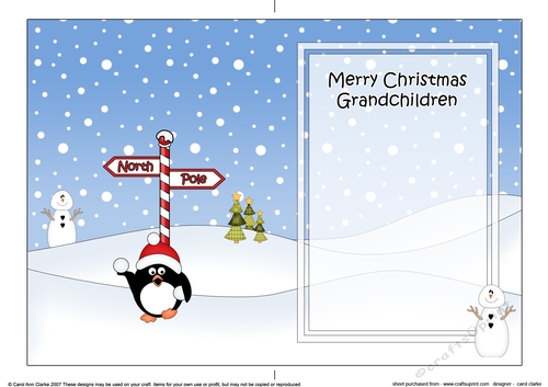 5 x 7 matching insert -  Merry Christmas GRANDCHILDREN with Pip Penguin