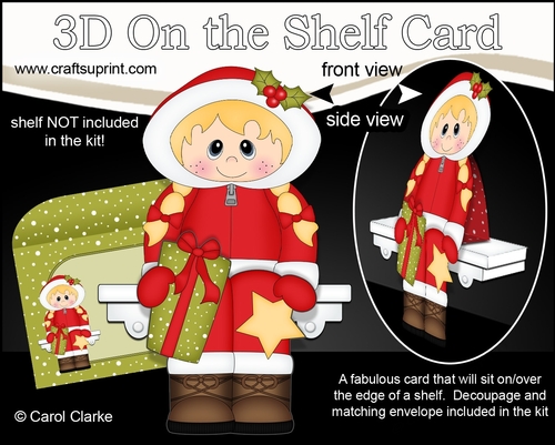 3D Christmas On the Shelf Card Kit - Christmas Eskimo has an Xmas Present