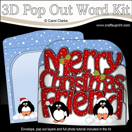 3D Pop Out Christmas Word Card Kit - Merry Christmas Friend with Pip Penguin