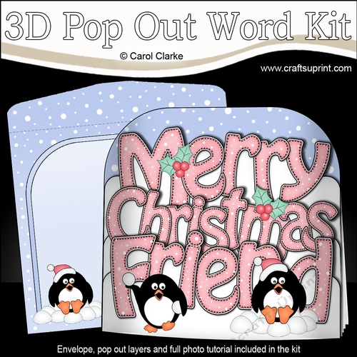 3D Pop Out Christmas Word Card Kit - Merry Christmas Friend with Pip Penguin