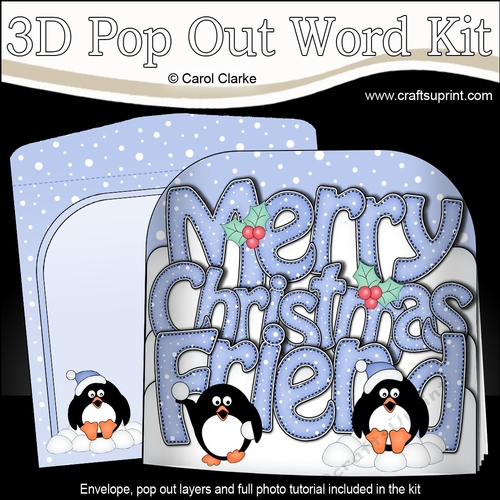 3D Pop Out Christmas Word Card Kit - Merry Christmas Friend with Pip Penguin