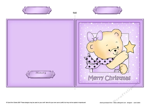 Cute Hunney Bear Rosie has a Christmas Star - Quick Cut and Fold Card