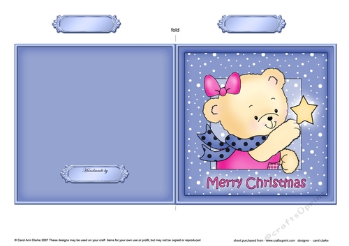 Cute Hunney Bear Rosie has a Christmas Star - Quick Cut and Fold Card