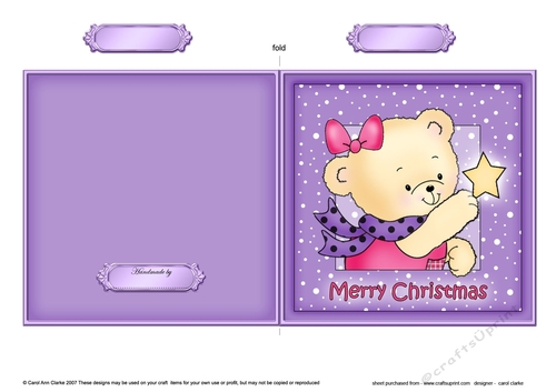 Cute Hunney Bear Rosie has a Christmas Star - Quick Cut and Fold Card