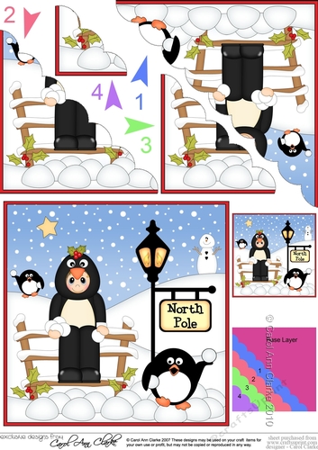 Cute Christmas Fancy Dress Penguin is at the North Pole Scalloped Corner Stacker