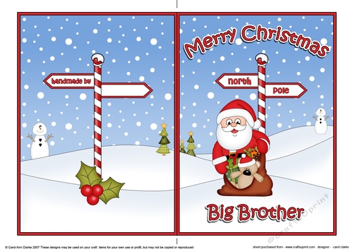 5 x 7 Quick Cut and Fold Card - Merry Christmas BIG BROTHER with Santa