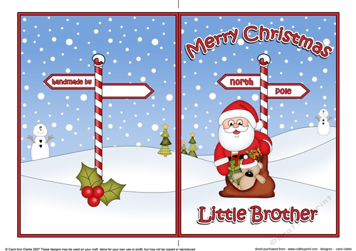 5 x 7 Quick Cut and Fold Card - Merry Christmas LITTLE BROTHER with Santa