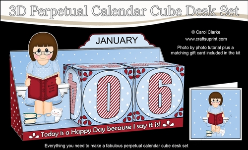 3D Everlasting Perpetual Calendar Desk Set Kit - Reading Lady