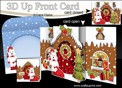 3D Up Front Card Kit -  Jock Westie Dog is at the Christmas Gingerbread House