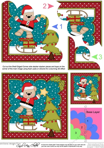 Cute Christmas Livvy Bear puts the Star on the Xmas Tree Shell Edged Corner Stacker