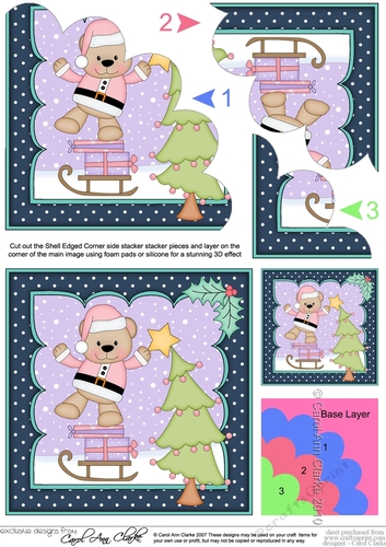 Cute Christmas Livvy Bear puts the Star on the Xmas Tree Shell Edged Corner Stacker