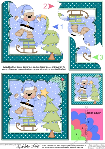 Cute Christmas Livvy Bear puts the Star on the Xmas Tree Shell Edged Corner Stacker