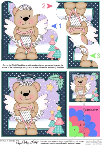 Cute Christmas Livvy Bear Angel Shell Edged Corner Stacker