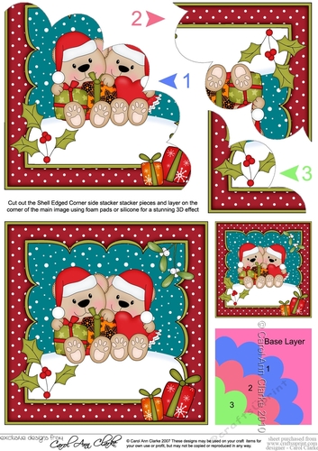 Cute Christmas Livvy Bear is in Love Shell Edged Corner Stacker
